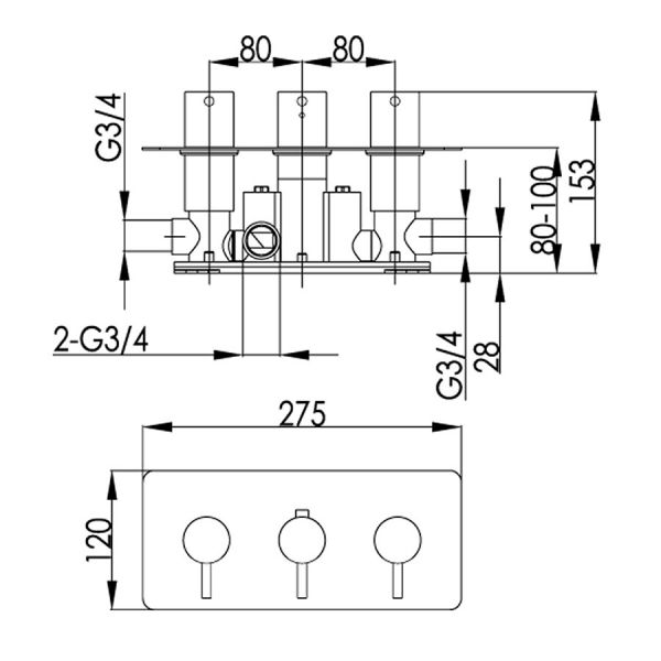 JTP Florence Chrome Horizontal Two Outlet Thermostatic Shower Valve with Designer Handles #2