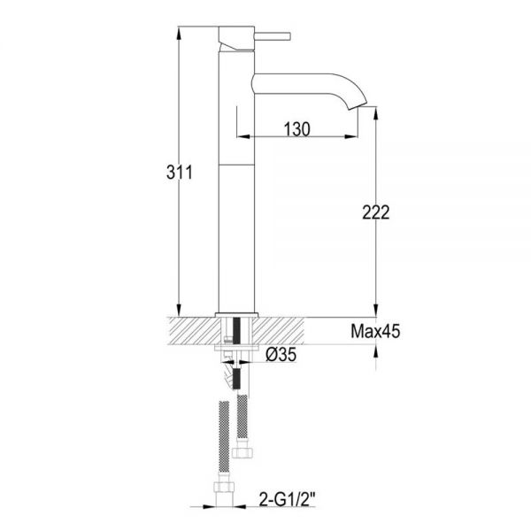 JTP VOS Brushed Brass Tall Basin Mixer Tap with Designer Handle #2