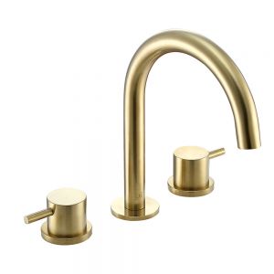 JTP VOS Brushed Brass 3 Hole Basin Mixer Tap with Designer Handle