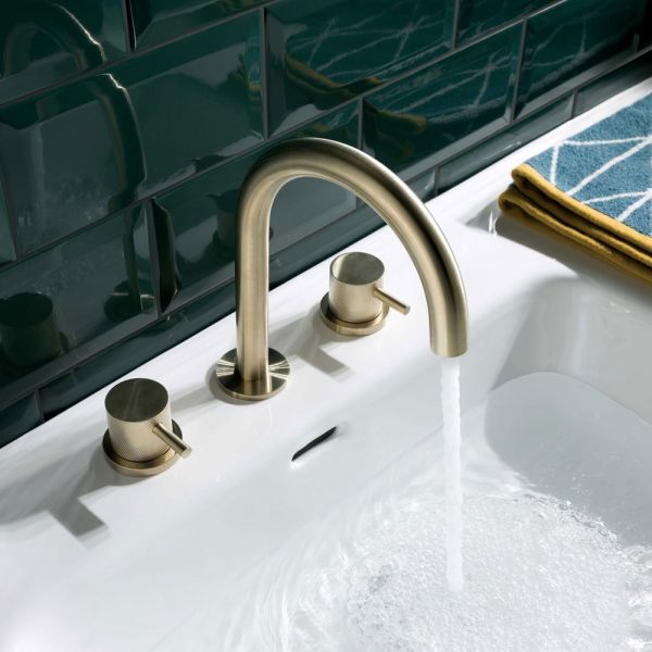JTP VOS Brushed Brass 3 Hole Basin Mixer Tap with Designer Handle #3