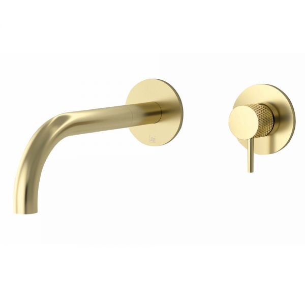 JTP VOS Brushed Brass Wall Mounted Basin Mixer Spout 200mm with Designer Handle