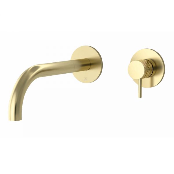 JTP VOS Brushed Brass Wall Mounted Basin Mixer Spout 150mm with Designer Handle