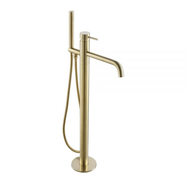 JTP VOS Brushed Brass Floor Standing Bath Shower Mixer Tap with Designer Handle