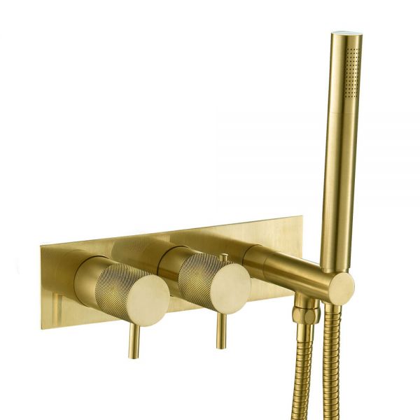 JTP VOS Brushed Brass Two Outlet Thermostatic Shower Valve with Handset Kit with Designer Handle