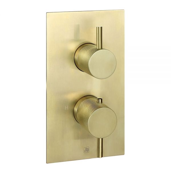 JTP VOS Brushed Brass Two Outlet Thermostatic Shower Valve with Designer Handle