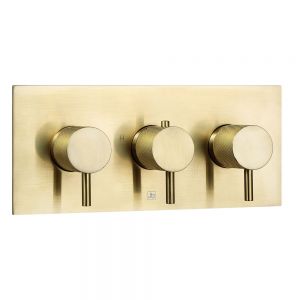 JTP VOS Brushed Brass Horizontal Two Outlet Thermostatic Shower Valve with Designer Handle