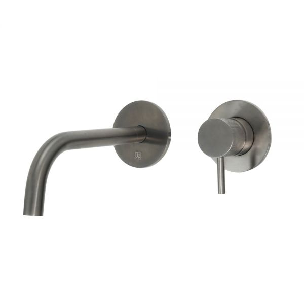 JTP VOS Brushed Black Wall Mounted Slim Spout Basin Mixer Tap 250mm with Designer Handle