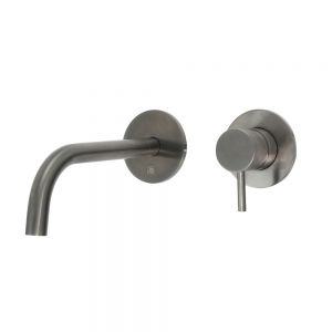 JTP VOS Brushed Black Wall Mounted Slim Spout Basin Mixer Tap 250mm with Designer Handle