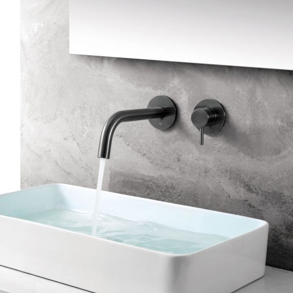 JTP VOS Brushed Black Wall Mounted Basin Mixer Tap 150mm with Designer Handle #4