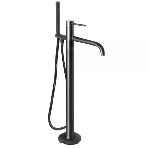 JTP VOS Brushed Black Floor Standing Bath Shower Mixer Tap with Designer Handle