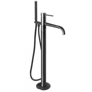 JTP VOS Brushed Black Floor Standing Bath Shower Mixer Tap with Designer Handle