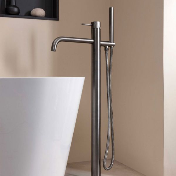 JTP VOS Brushed Black Floor Standing Bath Shower Mixer Tap with Designer Handle #4