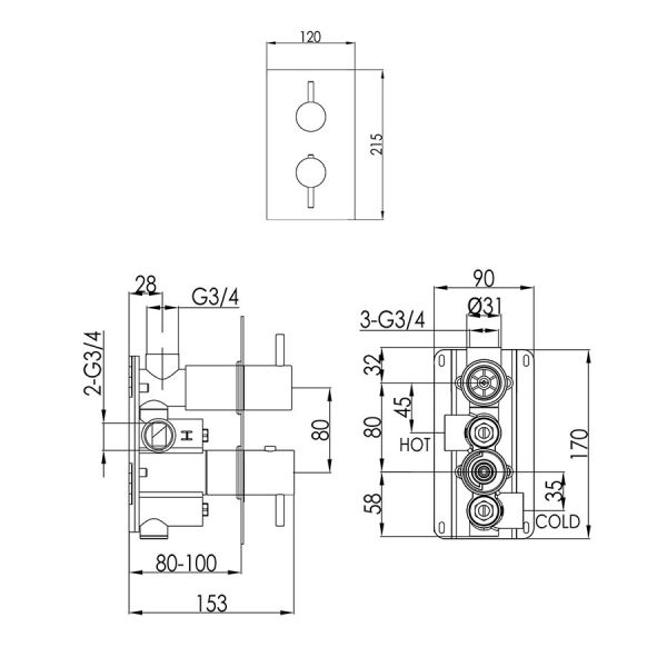 JTP VOS Brushed Black Single Outlet Thermostatic Shower Valve with Designer Handles #2