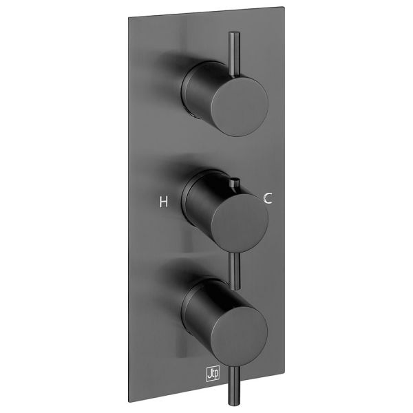 JTP VOS Brushed Black Vertical Three Outlet Thermostatic Shower Valve with Designer Handle