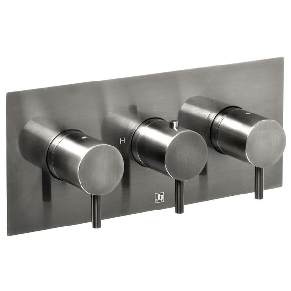 JTP VOS Brushed Black Horizontal Three Outlet Thermostatic Shower Valve with Designer Handles