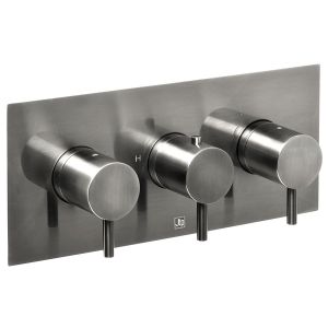 JTP VOS Brushed Black Horizontal Three Outlet Thermostatic Shower Valve with Designer Handles