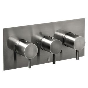 JTP VOS Brushed Black Horizontal Two Outlet Thermostatic Shower Valve with Designer Handles