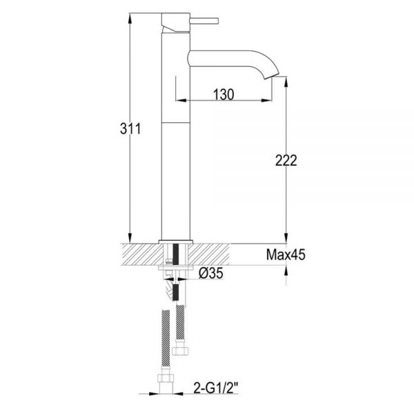 JTP VOS Matt Black Tall Basin Mixer Tap with Designer Handle #2