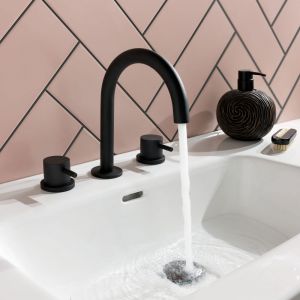 JTP VOS Matt Black 3 Hole Basin Mixer Tap with Designer Handle