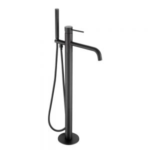 JTP VOS Matt Black Floor Standing Bath Shower Mixer Tap with Designer Handle