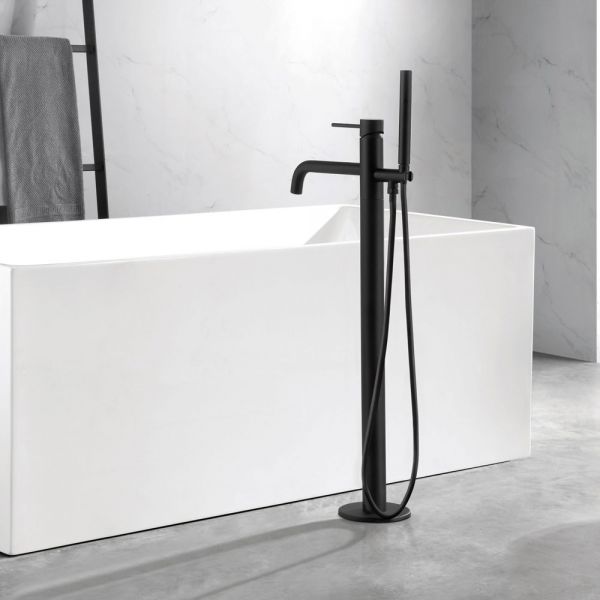 JTP VOS Matt Black Floor Standing Bath Shower Mixer Tap with Designer Handle #3