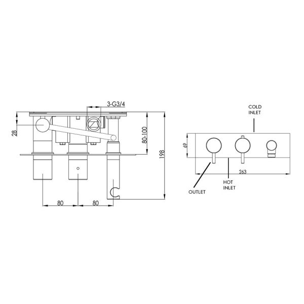 JTP VOS Matt Black Two Outlet Thermostatic Shower Valve with Handset Kit With Designer Handles #2