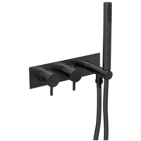 JTP VOS Matt Black Two Outlet Thermostatic Shower Valve with Handset Kit With Designer Handles