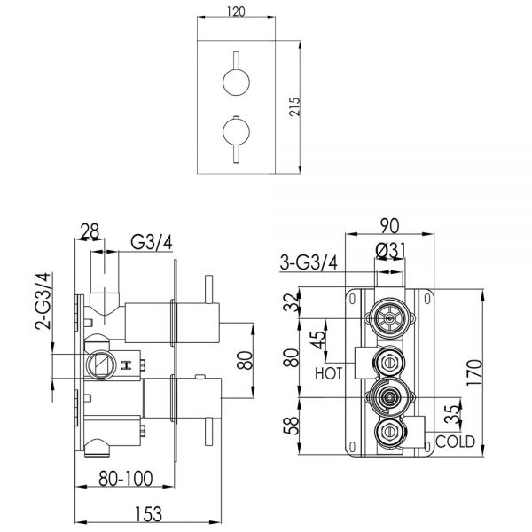 JTP VOS Matt Black Single Outlet Thermostatic Shower Valve with Designer Handle #2