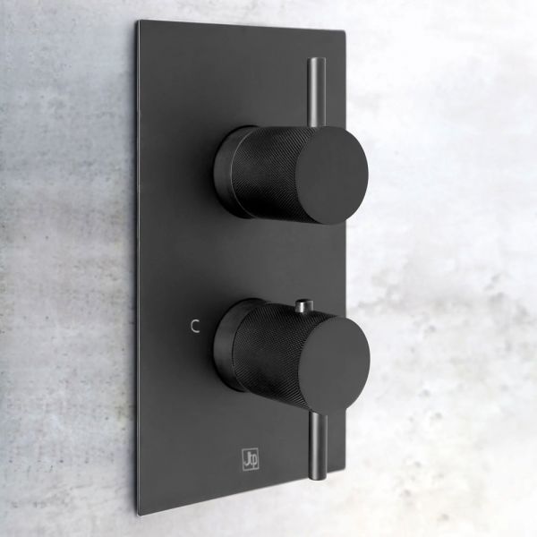 JTP VOS Matt Black Two Outlet Thermostatic Shower Valve with Designer Handle #4