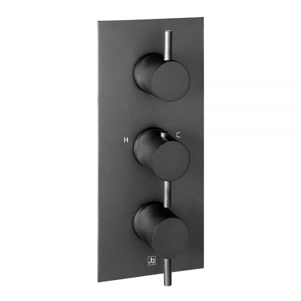 JTP VOS Matt Black Vertical Three Outlet Thermostatic Shower Valve with Designer Handle