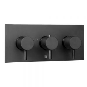 JTP VOS Matt Black Horizontal Three Outlet Thermostatic Shower Valve with Designer Handle