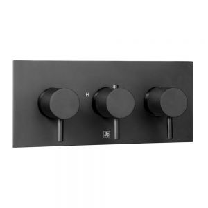 JTP VOS Matt Black Horizontal Two Outlet Thermostatic Shower Valve with Designer Hand