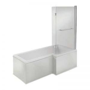 Moods Solarna L Shaped 1700 x 700 Right Hand SUPERCAST Shower Bath Inc Screen and Panel DIBSHP080C