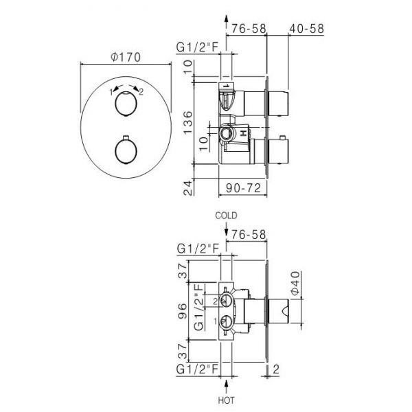 Vema Tiber Stainless Steel Two Outlet Shower Valve #2