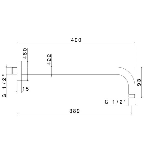 Vema Tiber Stainless Steel 400mm Shower Arm DICM0414