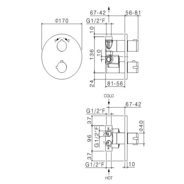 Vema Timea Round Thermostatic Two Outlet Black Shower Valve #2