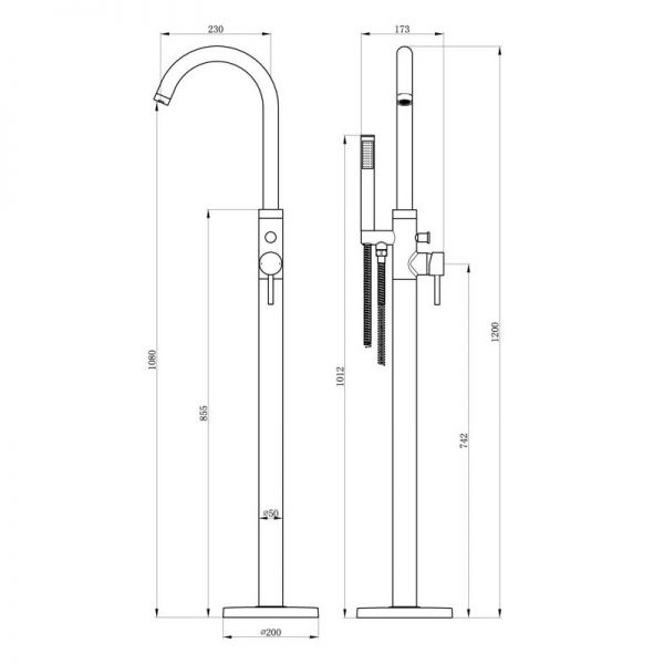 Moods Eustache Matt Black Floor Standing Bath Shower Mixer Tap #2