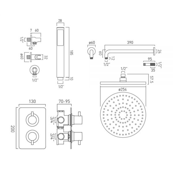 Vado DX Celsius Chrome Concealed 2 Outlet Thermostatic Shower Pack #3