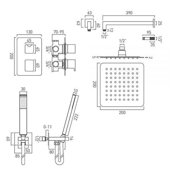 Vado Phase Two Outlet Thermostatic Shower Set #2