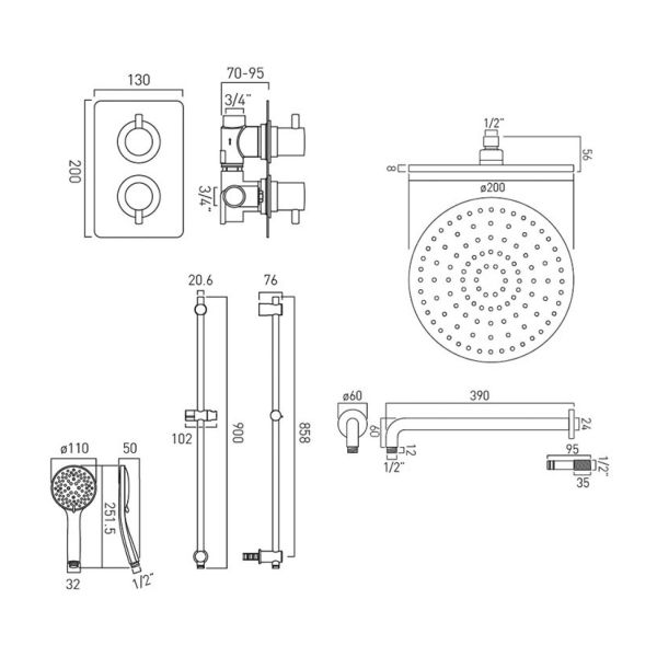 Vado Celsius Chrome 2 Outlet Thermostatic Shower Set with Riser Rail #2