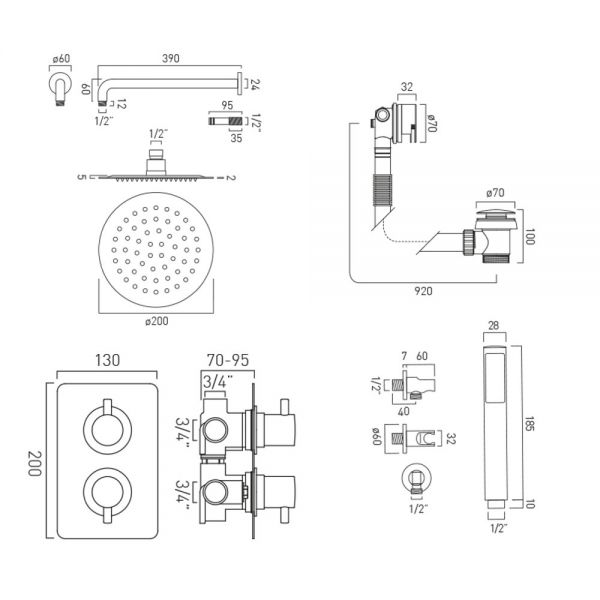 Vado DX Three Outlet Round Thermostatic Shower Set #2