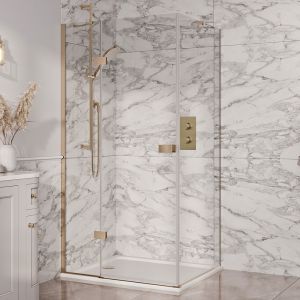 Dawn Athena Frameless Brass 800 Hinged Shower Door with Inline Panel