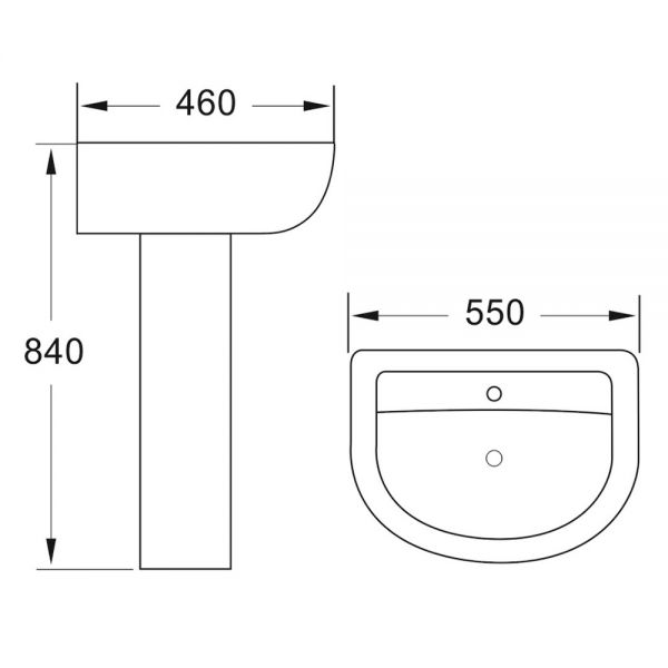 Apex Deia One Tap Hole Basin and Full Pedestal 550 x 460mm #2