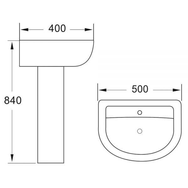 Apex Deia One Tap Hole Basin and Full Pedestal 500 x 400mm #2