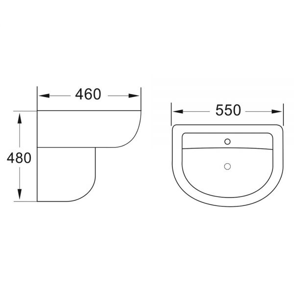Apex Deia One Tap Hole Basin and Semi Pedestal 550 x 460mm #2