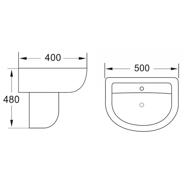 Apex Deia One Tap Hole Basin and Semi Pedestal 500 x 400mm #2