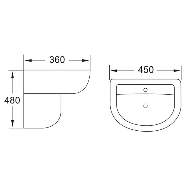 Apex Deia One Tap Hole Basin and Semi Pedestal 450 x 360mm #2