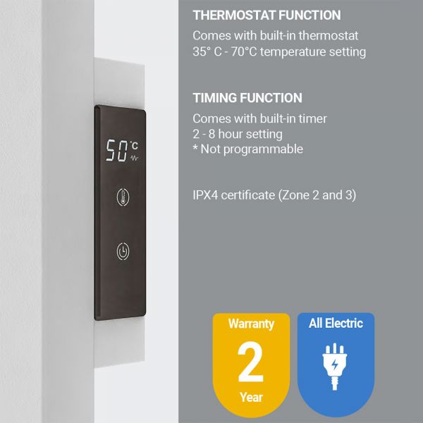 Eastbrook Derwent Dry Element 1800 x 504 Matt Anthracite Aluminium Electric Radiator #6