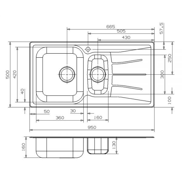 Reginox Diplomat 1.5 Bowl Stainless Steel Kitchen Sink 950 x 500mm #2