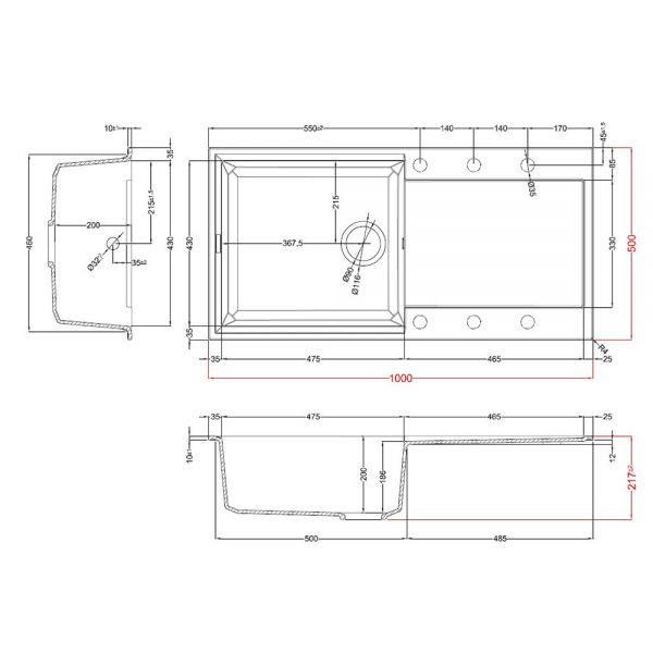 Reginox Easy Titanium 1 Bowl Granite Kitchen Sink 1000 x 500mm #3